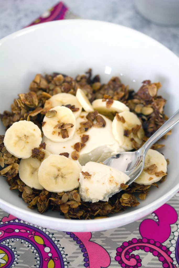 Maple Panna Cotta with Sliced Bananas and Granola -- Because why shouldn't you have panna cotta for brunch? | wearenotmartha.com