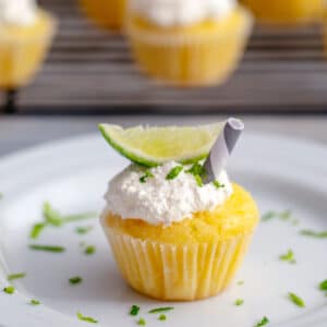 Margarita Cupcakes -- These margarita cupcakes are full of lime flavor... and a little bit of tequila, too! They're easy to make as full-size or mini cupcakes and perfect for summer parties | wearenotmartha.com