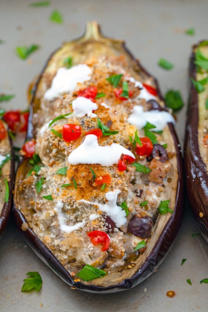 Mediterranean Turkey Stuffed Eggplant | We are not Martha