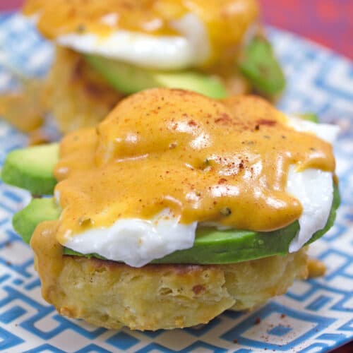 Mexican Eggs Benedict with Chorizo Biscuits Recipe | We are not Martha