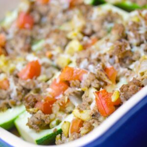 Mexican Zucchini Boats -- Summertime is often zucchini overload time. If you have a plethora of zucchini in your kitchen, make these Mexican Zucchini Boats stuffed with turkey, tomatoes, and more! | wearenotmartha.com