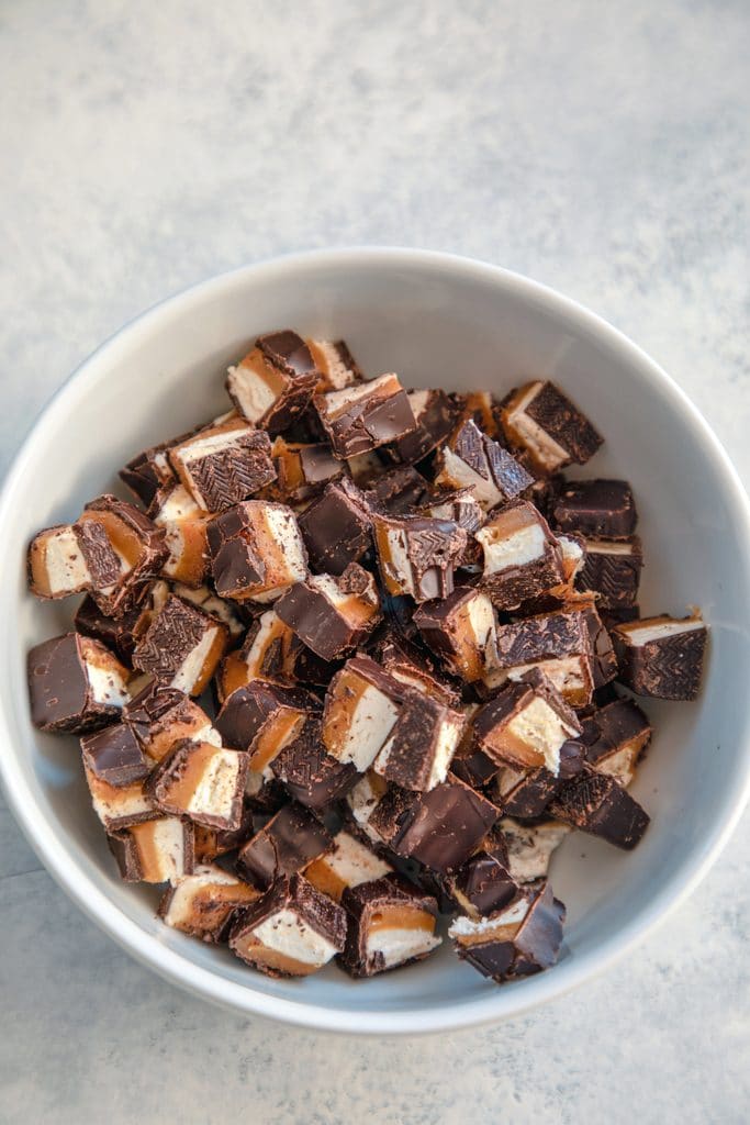 Overhead view of Milky Way Midnight pieces in a white bowl