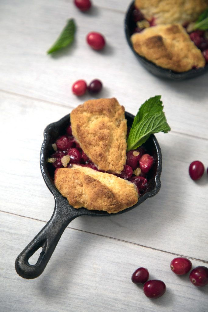 Mini Cranberry Ginger Cobblers -- These cranberry cobblers made in mini skillets are the perfect personal-sized dessert | wearenotmartha.com