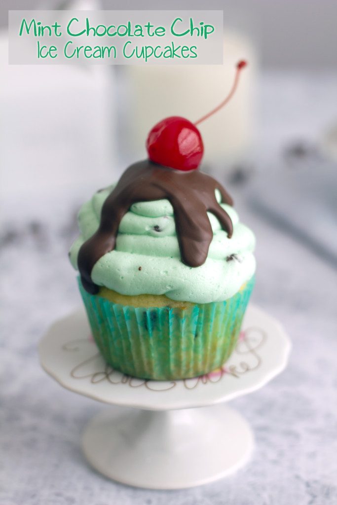 Mint Chocolate Chip Ice Cream Cupcakes -- An ice cream sundae in cupcake form! | wearenotmartha.com