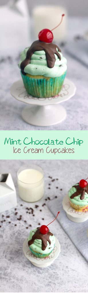 Mint Chocolate Chip Ice Cream Cupcakes -- An ice cream sundae in cupcake form! | wearenotmartha.com