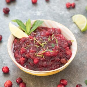 Mojito Cranberry Sauce -- A cocktail-inspired cranberry sauce made with rum, mint, and lime juice and perfect for your Thanksgiving or Christmas holiday meal! | wearenotmartha.com