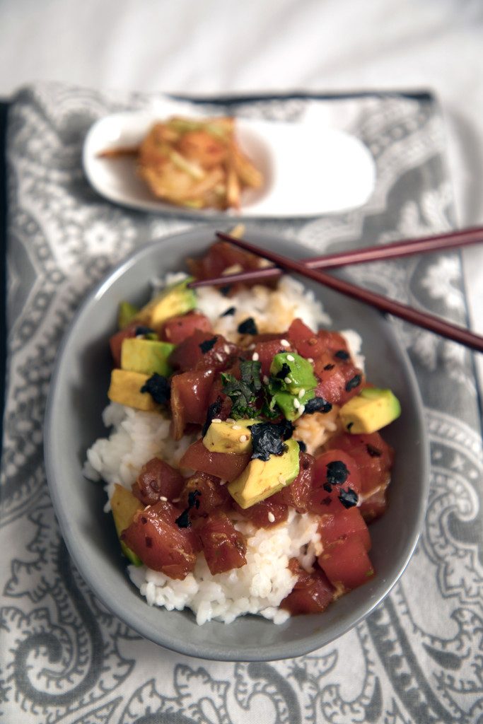 Morimoto's Mastering the Art of Japanese Home Cooking -- Hawaiian Poke-Style Tuna Rice Bowls from Morimoto's cookbook | wearenotmartha.com