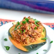 Moroccan-Style Stuffed Acorn Squash -- If you're looking for the kind of comfort food that's both hearty and healthy, this Moroccan-Style Stuffed Acorn Squash is the perfect cold weather dinner for you | wearenotmartha.com