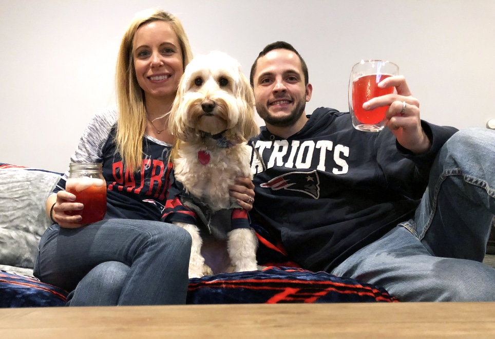 Sues, Chris, and Winnie at the NFL Homegate party for the New England Patriots