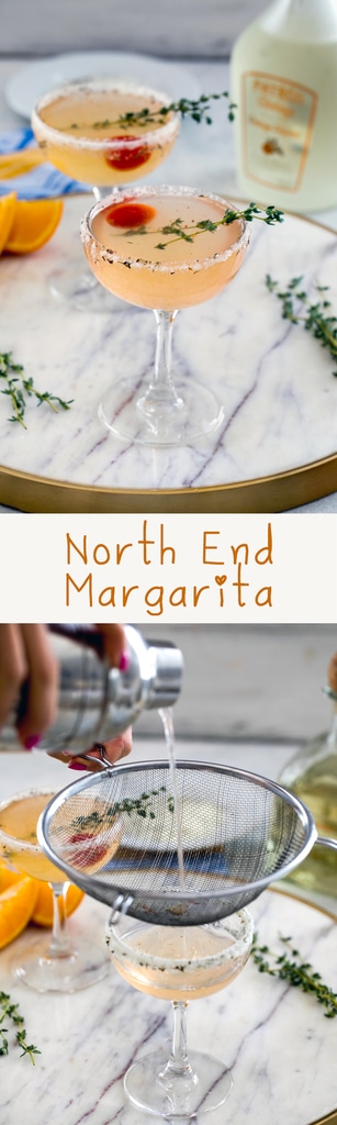 North End Margarita-- This margarita was inspired by the city of Boston and involves muddled tomato and a lemon/thyme/pepper citrus salt rim | wearenotmartha.com