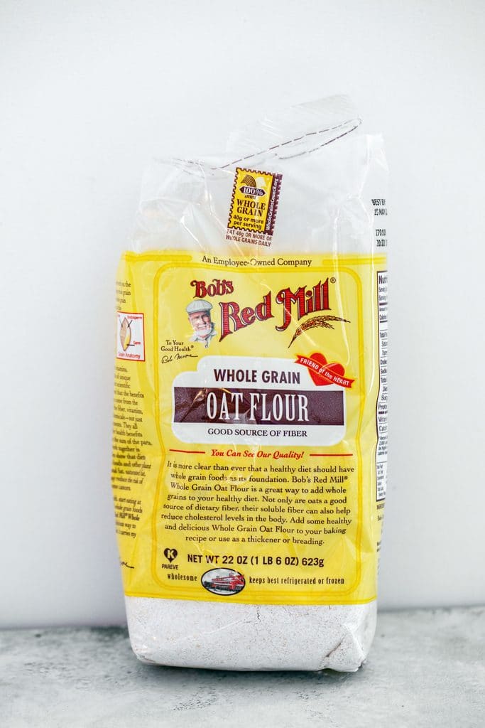 Head-on view of a bag of Bob's Red Mill Oat Flour