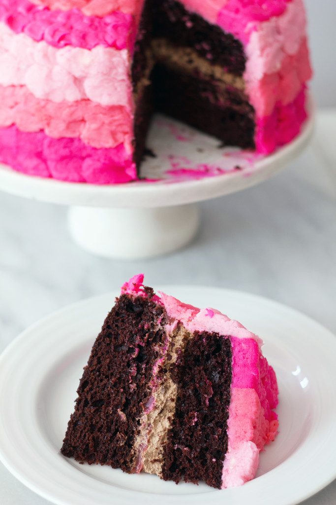 Chocolate Whipped Cream Raspberry Curd Petal Cake | wearenotmartha.com