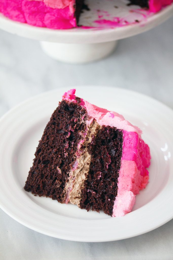 Chocolate Whipped Cream Raspberry Curd Petal Cake | wearenotmartha.com