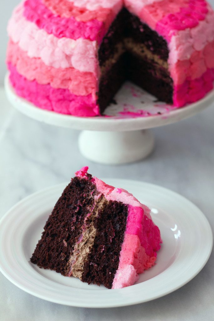 Chocolate Whipped Cream Raspberry Curd Petal Cake | wearenotmartha.com