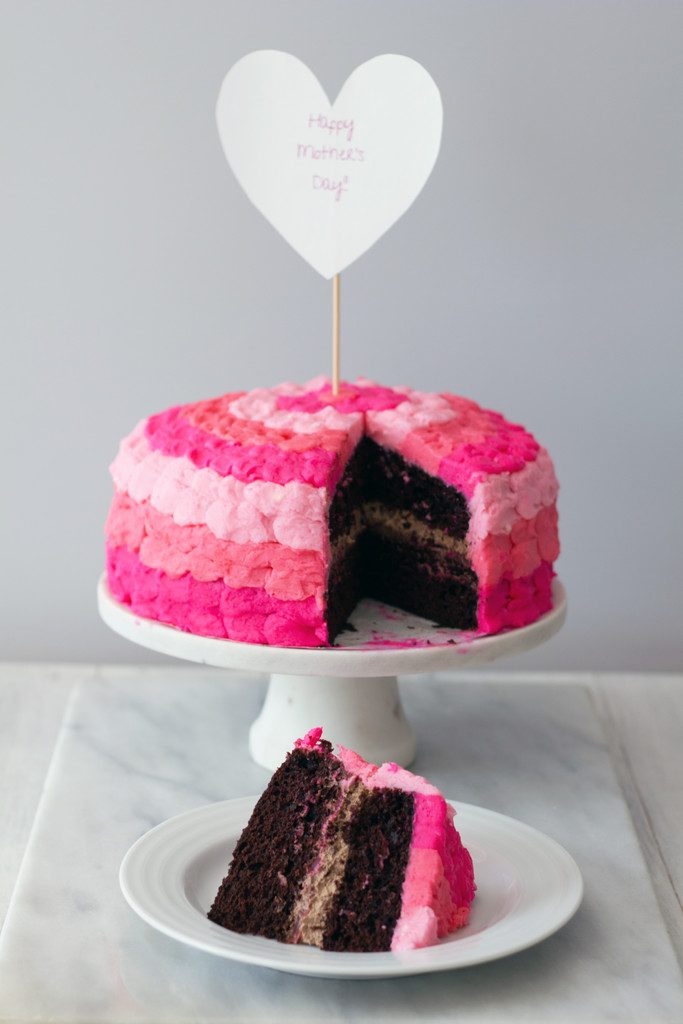 Chocolate Whipped Cream Raspberry Curd Petal Cake | wearenotmartha.com