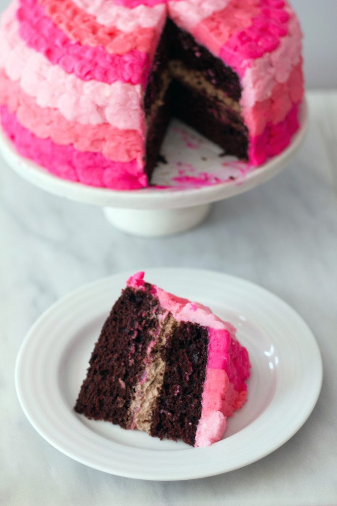 Chocolate Whipped Cream Raspberry Curd Petal Cake | wearenotmartha.com