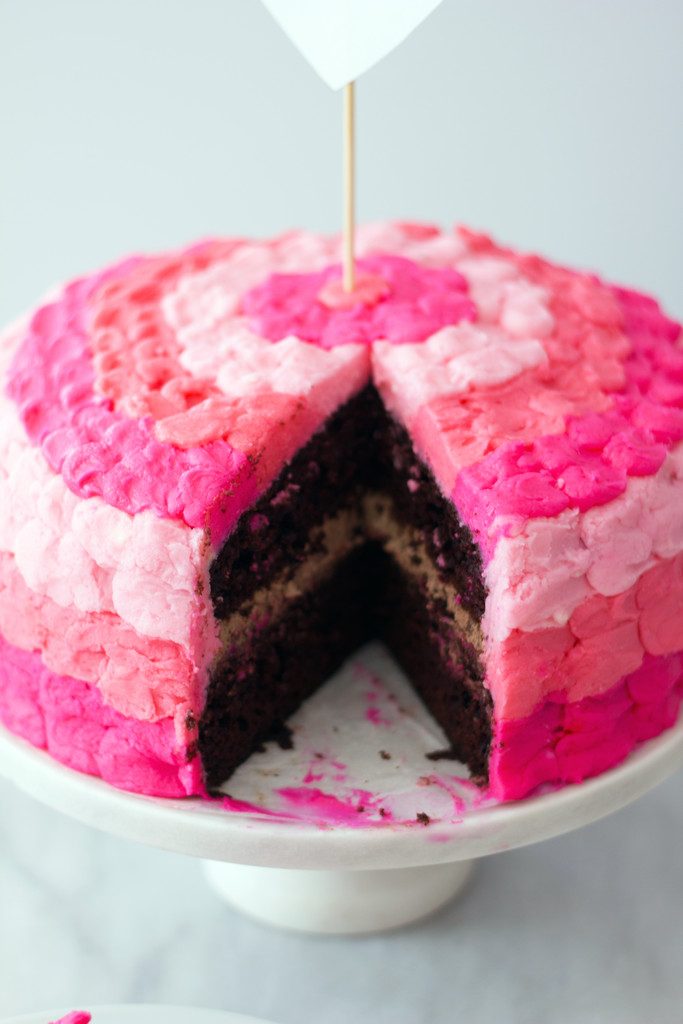 Chocolate Whipped Cream Raspberry Curd Petal Cake | wearenotmartha.com