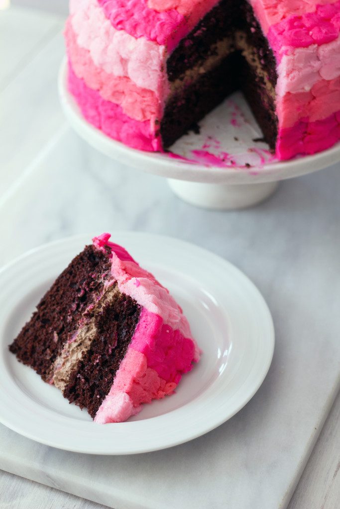 Chocolate Whipped Cream Raspberry Curd Petal Cake | wearenotmartha.com