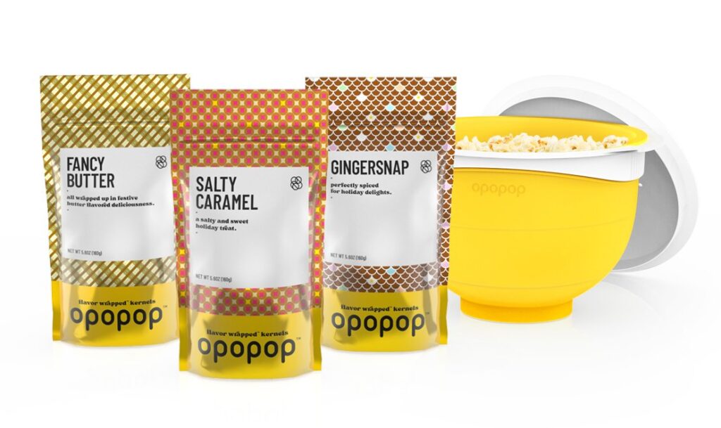 Opopop holiday popcorn trio with bowl