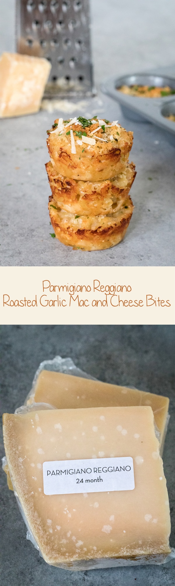 Parmigiano Reggiano Roasted Garlic Mac and Cheese Bites -- These mac and cheese bites are packed with flavor thanks to Parmigiano Reggiano cheese and roasted garlic. They're perfect for serving at parties or for a grab-and-go meal! | wearenotmartha.com