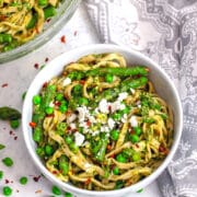Pasta with Green Vegetables, Herbs, and Feta -- Wondering what to do with that plethora of summer herbs in your garden? Make this Pasta with Green Vegetables, Herbs, and Feta for the ultimate summer pasta dinner! | wearenotmartha.com