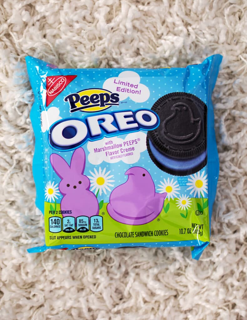 Package of Peeps Oreo Cookies.