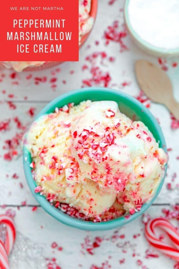 This homemade Peppermint Ice Cream with Marshmallow is easy to make and the best way to celebrate Christmas! | wearenotmartha.com #christmasdesserts #peppermintdesserts #homemadeicecream #candycanes