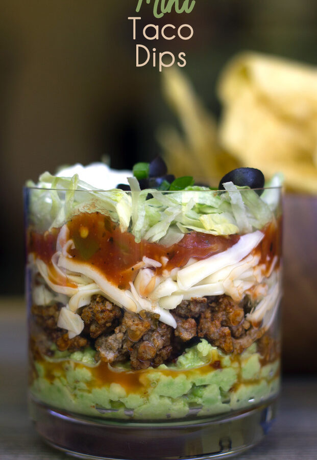 Mini Taco Dips -- You'll never have to fear double dipping again with these Mini Taco Dips! The perfect food to serve at a cocktail party or BBQ, everyone will love getting their own personal-sized taco dip | wearenotmartha.com