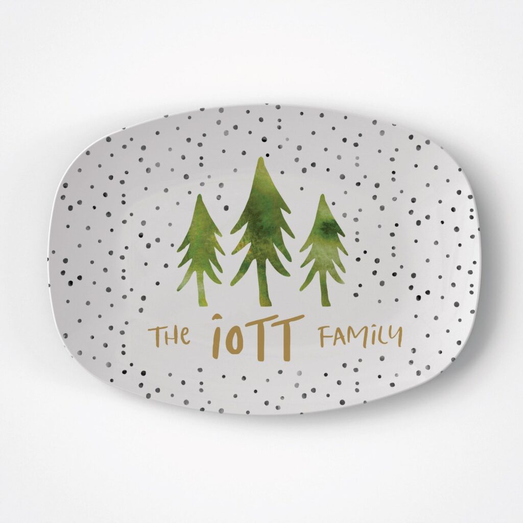 Personalized platter with Christmas trees