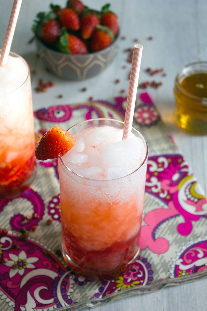 Pink Peppercorn Strawberry Sipper -- Sweet and spicy Valentine's Day cocktail | wearenotmartha.com