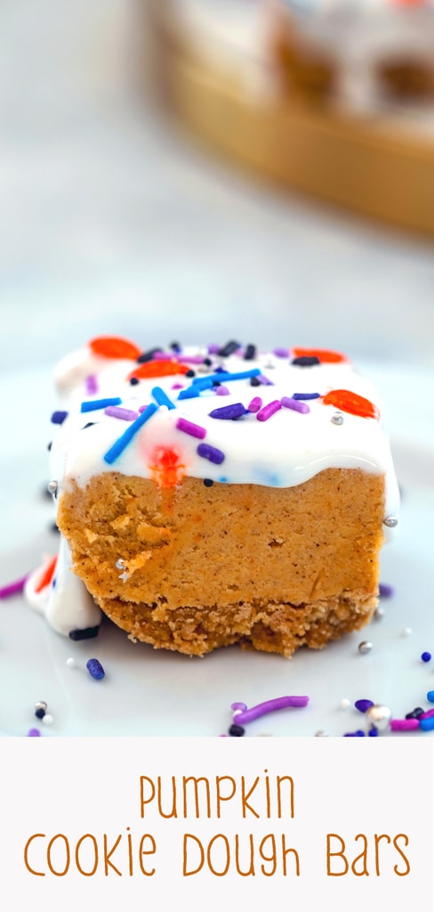 Pumpkin Cookie Dough Bars -- If you can stop yourself from eating the pumpkin cookie dough right out of the bowl, make these No-Bake  Pumpkin Cookie Dough Bars with a graham cracker crust and marshmallow topping. They'll make your fall dreams come true | wearenotmartha.com
