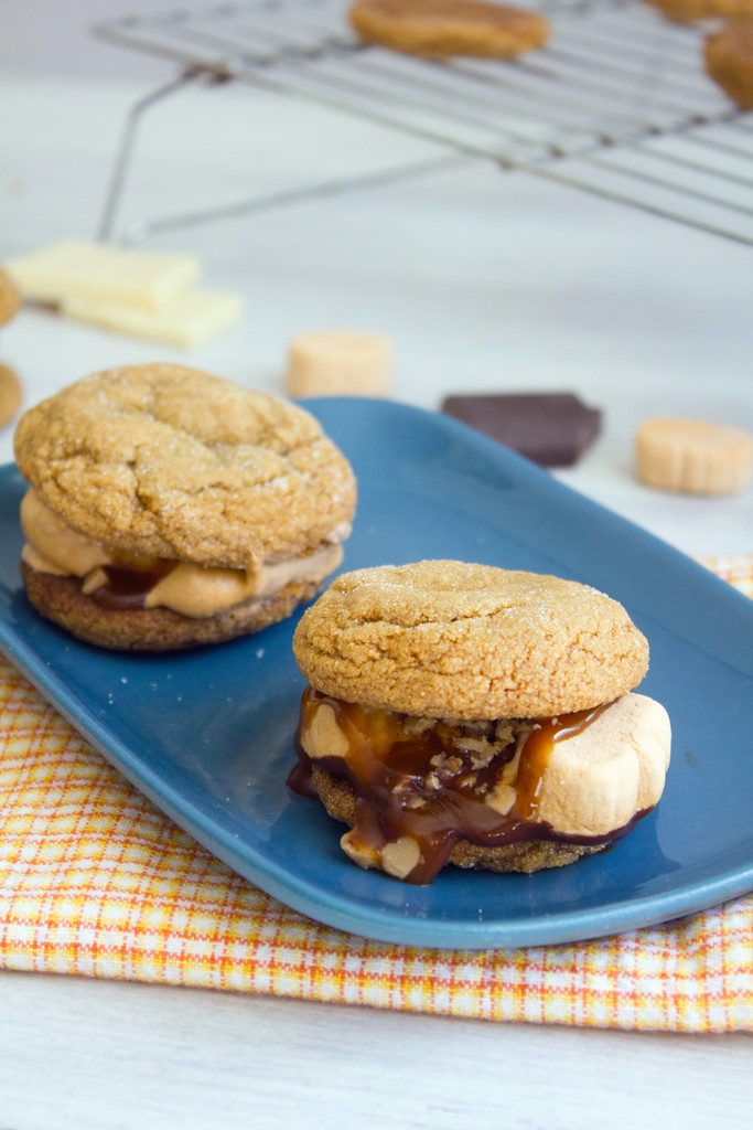 Pumpkin Gingersnap S'mores -- Pumpkin gingersnaps, pumpkin spice marshmallows, chocolate, caramel, and toffee make for the perfect fall s'more! | wearenotmartha.com