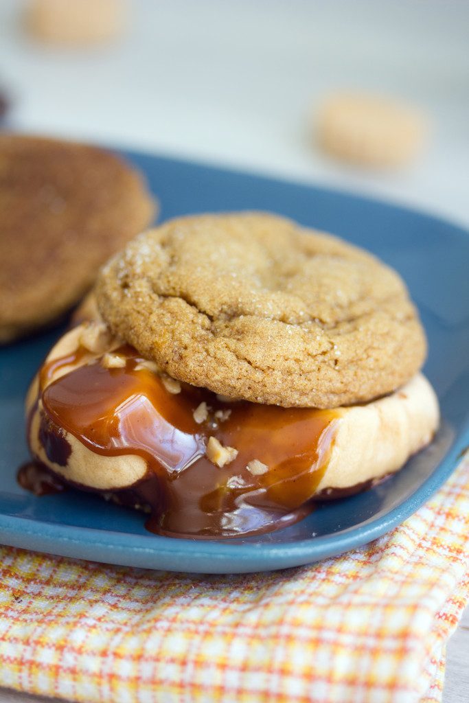 Pumpkin Gingersnap S'mores -- Pumpkin gingersnaps, pumpkin spice marshmallows, chocolate, caramel, and toffee make for the perfect fall s'more! | wearenotmartha.com