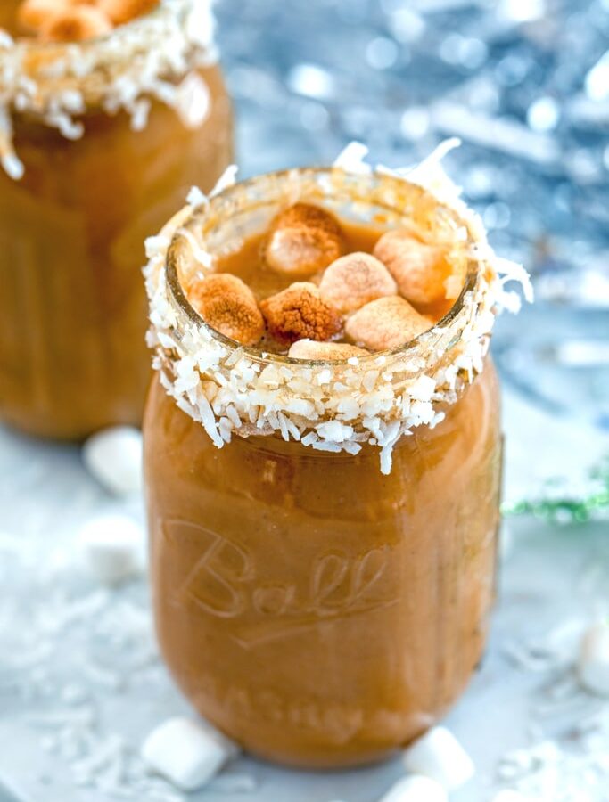 Pumpkin Hot Coconut -- Hot chocolate is good, but this Pumpkin Hot Coconut will blow your typical hot chocolate out of the water. Or the snowbank. This hot pumpkin drink is the perfect way to warm up on a cold, snowy day. Especially if you add the rum! | wearenotmartha.com