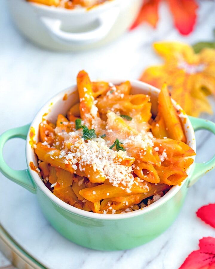 Pumpkin Mac and Cheese -- This Pumpkin Mac and Cheese is perfectly creamy and flavorful, not to mention healthier than the typical mac and cheese, thanks to pumpkin puree and Greek yogurt. There's no milk or cream involved... But there is pumpkin beer! | wearenotmartha.com