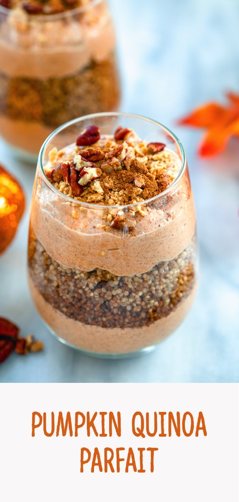 Pumpkin Quinoa Parfait -- Looking for the perfect way to start a cool fall morning? This Pumpkin Quinoa Parfait is packed with protein in the form of homemade pumpkin pie Greek yogurt and cinnamon quinoa. It's easy, healthy, and ridiculously satisfying | wearenotmartha.com #parfait #yogurt #pumpkin #quinoa