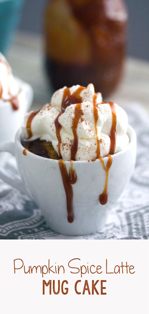 Pumpkin Spice Latte Mug Cake -- These Pumpkin Spice Latte Mug Cakes are quick to whip up and only take one minute to bake in the microwave. Pumpkin mug cake will most definitely get you in a cozy fall spirit | wearenotmartha.com