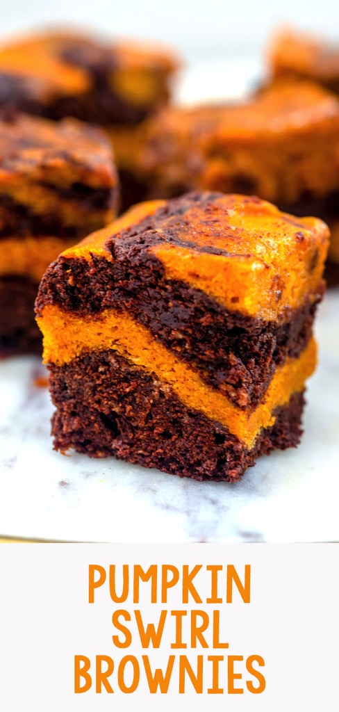 Pumpkin Swirl Brownies -- You can't beat desserts that combine pumpkin and chocolate in the fall and these Pumpkin Swirl Brownies mix them in the prettiest way | wearenotmartha.com