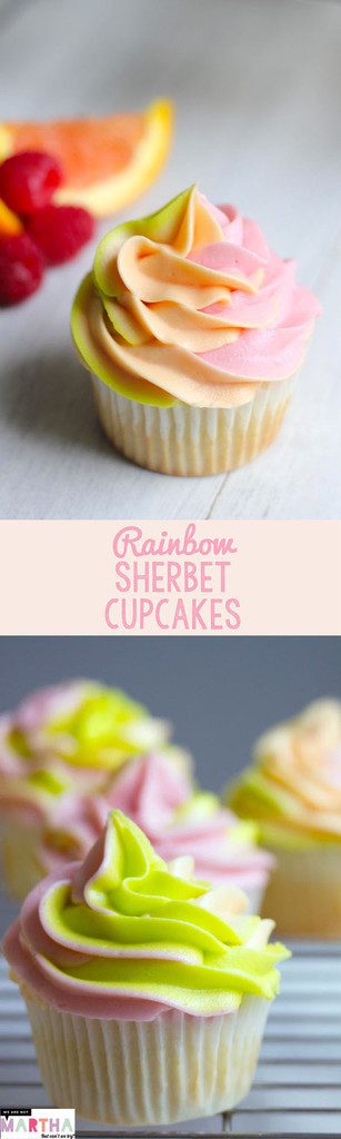 Rainbow Sherbet Cupcakes -- Raspberry, Orange, and Lime Flavors come together in this reimagined summertime treat | wearenotmartha.com Rainbow Sherbet Cupcakes -- Raspberry, Orange, and Lime Flavors come together in this reimagined summertime treat | wearenotmartha.com