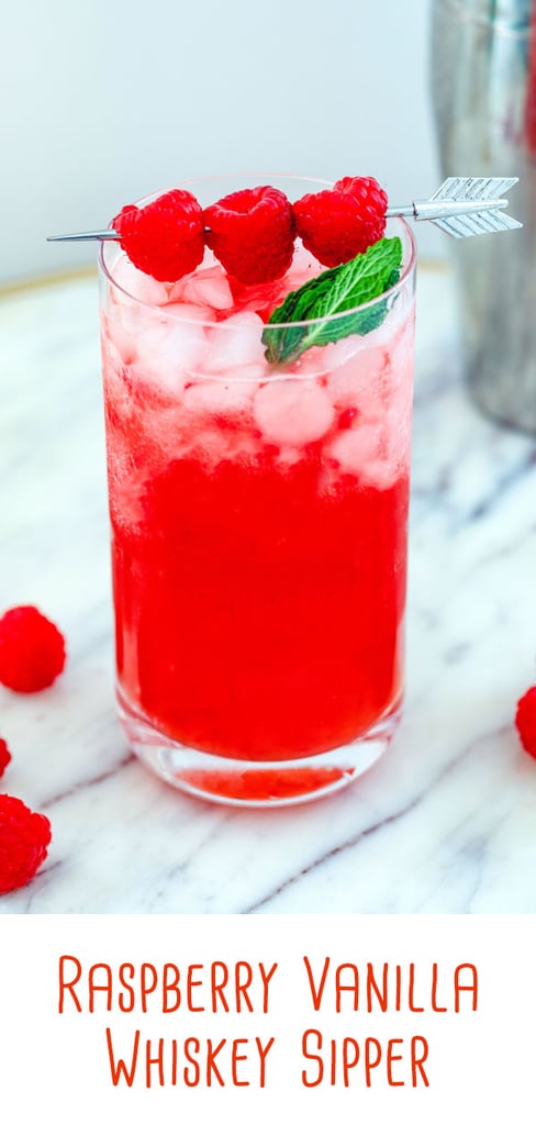 Raspberry Vanilla Whiskey Sipper -- This vibrantly colored Raspberry Vanilla Whiskey Sipper is a raspberry whiskey cocktail with a touch of vanilla simple syrup. The perfect Friday night drink | wearenotmartha.com #cocktails #raspberry #whiskey #vanilla