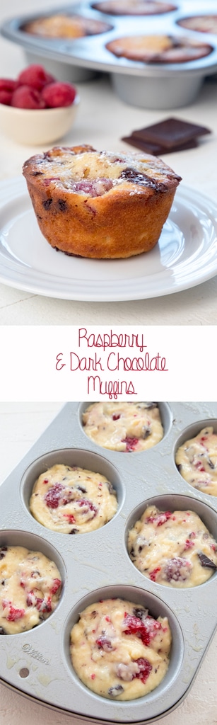 Raspberry and Dark Chocolate Muffins -- If food is love then these muffins will prove you're absolutely head over heels. They make the perfect Valentine's Day treat, but are a delightfully sweet breakfast or snack any time of year | wearenotmartha.com