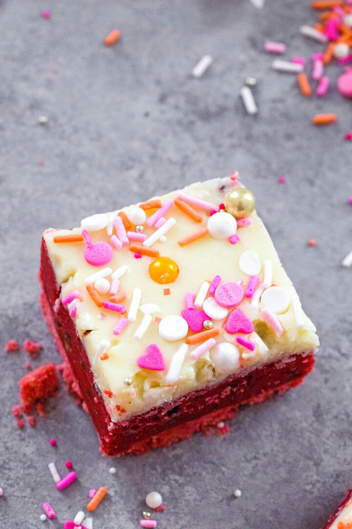 Red Velvet Cookie Dough Bars Recipe - We are not Martha