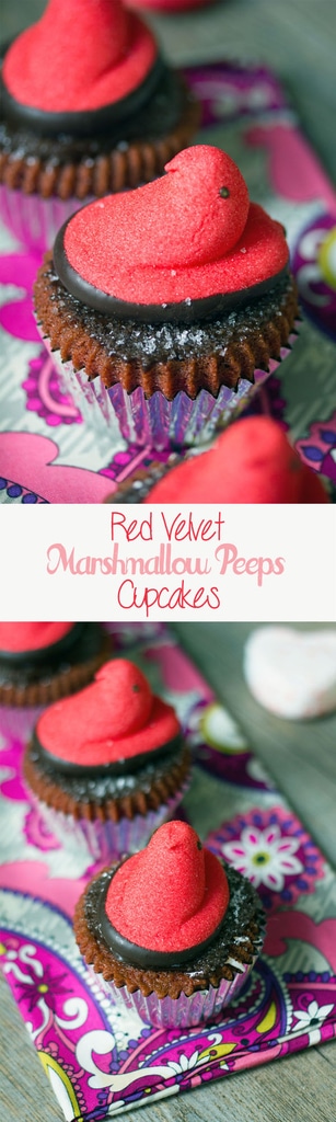 Red Velvet Marshmallow Peeps Cupcakes