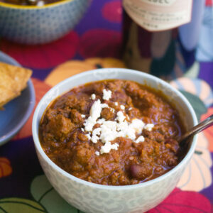 Red Wine Pumpkin Chili -- All my favorite ingredients in one cozy bowl | wearenotmartha.com