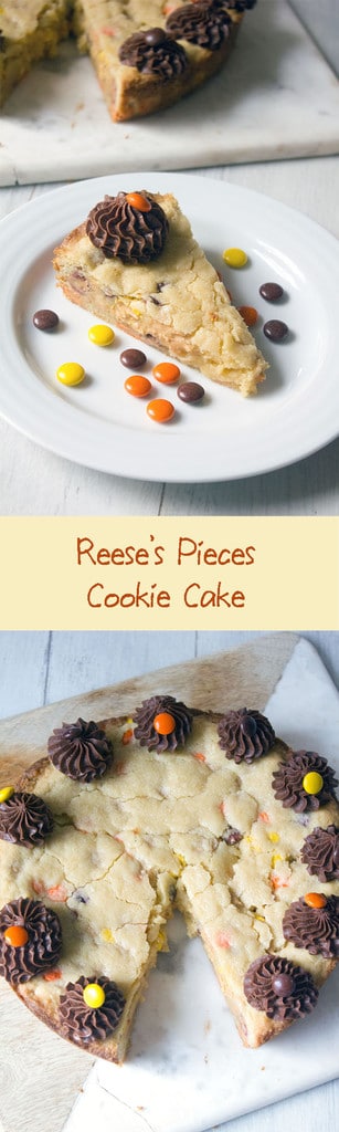 Reese's Pieces Cookie Cake -- Peanut butter and chocolate all in giant cookie form | wearenotmartha.com