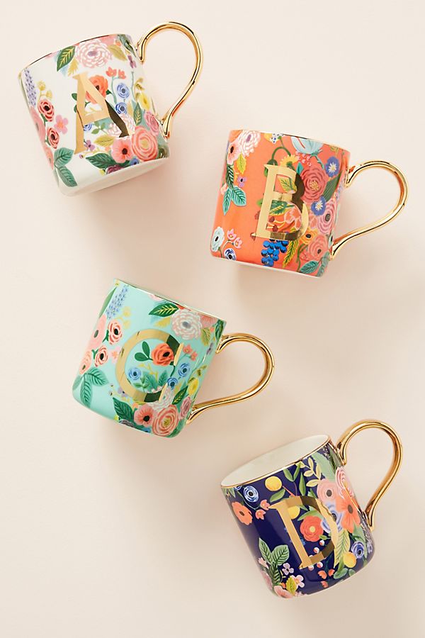 Pretty monogrammed mugs from Anthropologie and Rifle Paper Co.