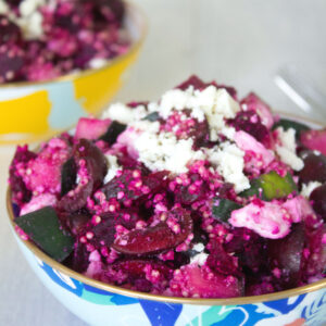 Roasted Beet and Cherry Salad -- Beets, cherries, cucumber, quinoa, and feta make up this perfect summertime or early fall salad | wearenotmartha.com
