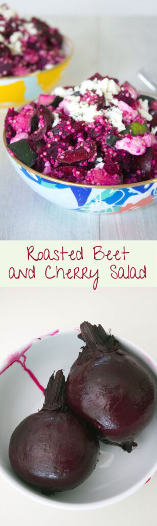 Roasted Beet and Cherry Salad -- Beets, cherries, cucumber, quinoa, and feta make up this perfect summertime or early fall salad | wearenotmartha.com