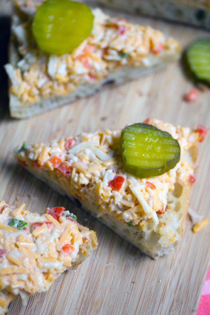 Roasted Jalapeño Pimento Cheese Toast -- A classic appetizer made even better | wearenotmartha.com