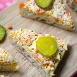 Roasted Jalapeño Pimento Cheese Toast -- A classic appetizer made even better | wearenotmartha.com